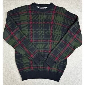 VTG Plaid Sweater Woods Gray Mens L Cotton Crewneck Green Navy Red Academia